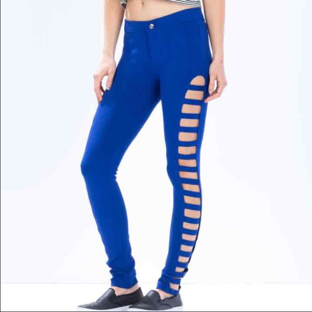 a'gaci Cobalt Blue Ladder Cutout Leggings
